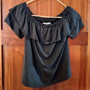 Moa Moa Ruffled Off-Shoulder Black Blouse